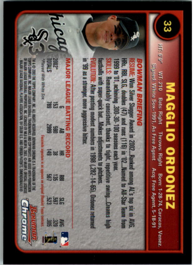 2003 Bowman Chrome #33 Magglio Ordonez back image