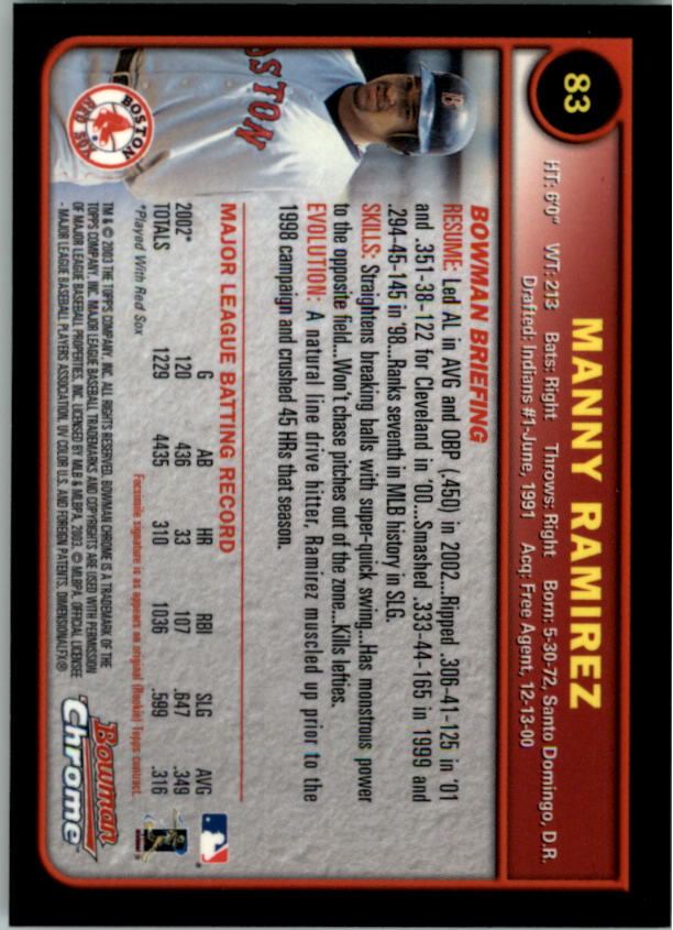 2003 Bowman Chrome #83 Manny Ramirez back image