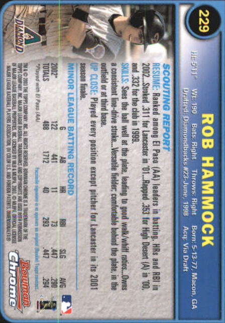 2003 Bowman Chrome #229 Rob Hammock RC back image