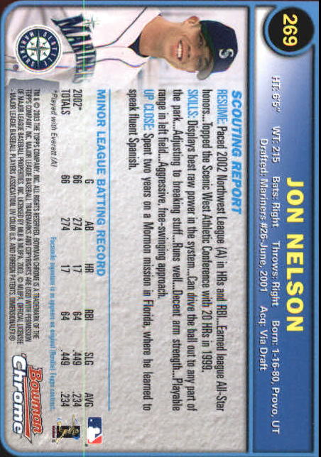 2003 Bowman Chrome #269 Jon Nelson RC back image