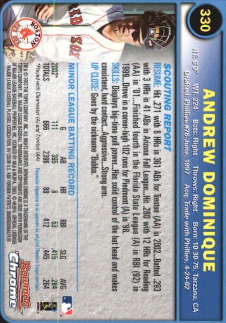2003 Bowman Chrome #330 Andrew Dominique RC back image