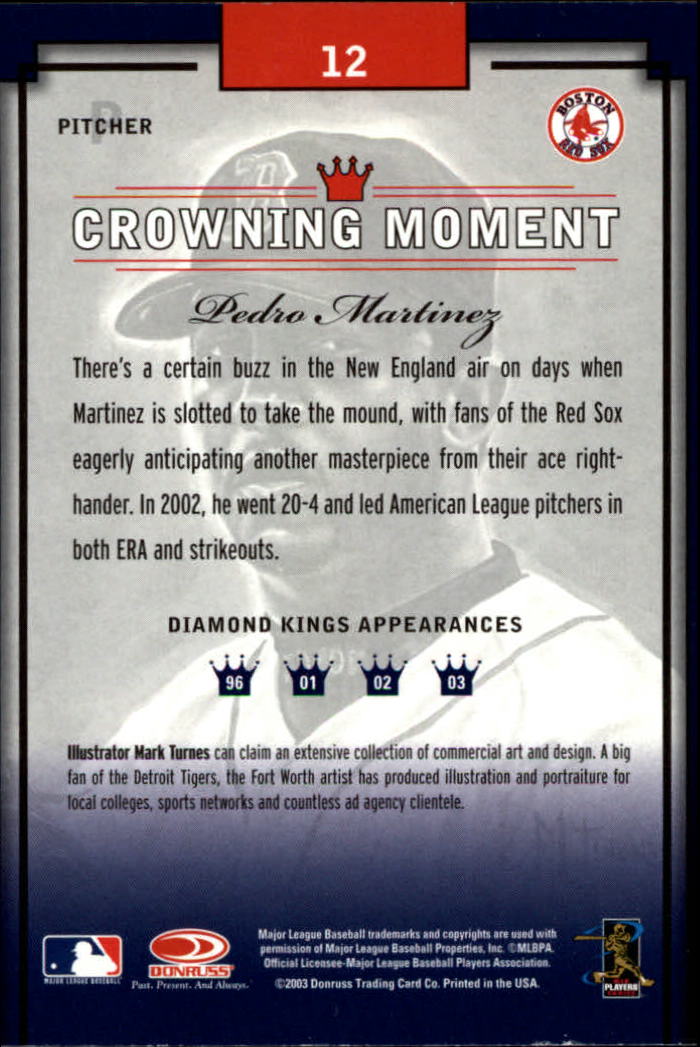 2003 Diamond Kings #12 Pedro Martinez back image