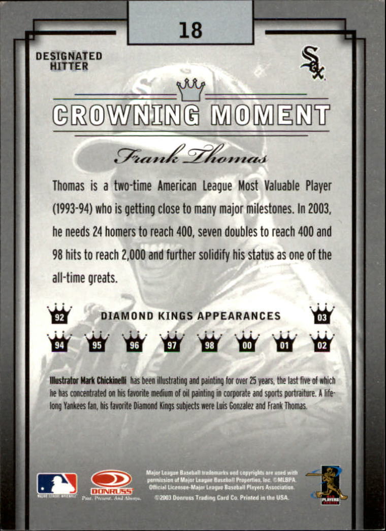 2003 Diamond Kings #18 Frank Thomas back image