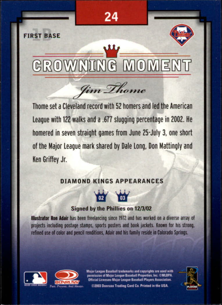 2003 Diamond Kings #24 Jim Thome back image
