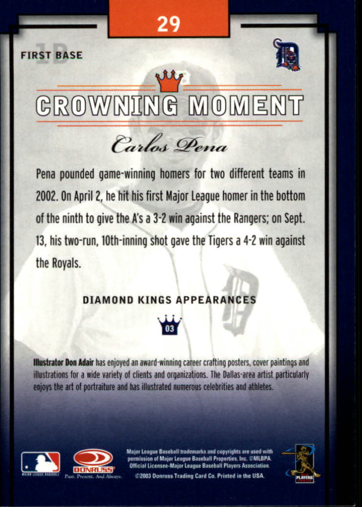 2003 Diamond Kings #29 Carlos Pena back image