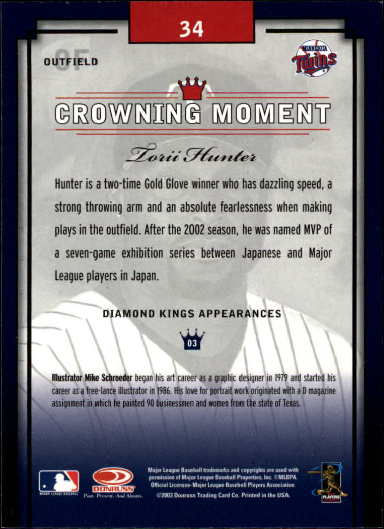 2003 Diamond Kings #34 Torii Hunter back image