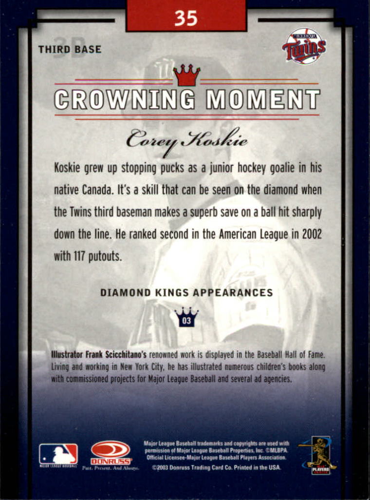 2003 Diamond Kings #35 Corey Koskie back image