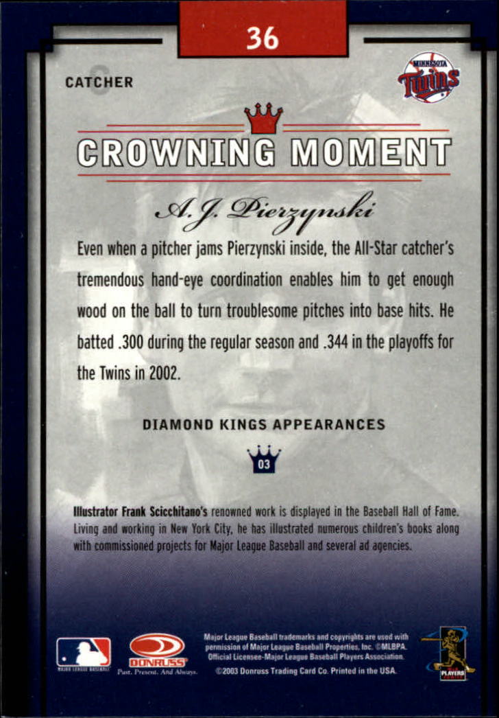 2003 Diamond Kings #36 A.J. Pierzynski back image