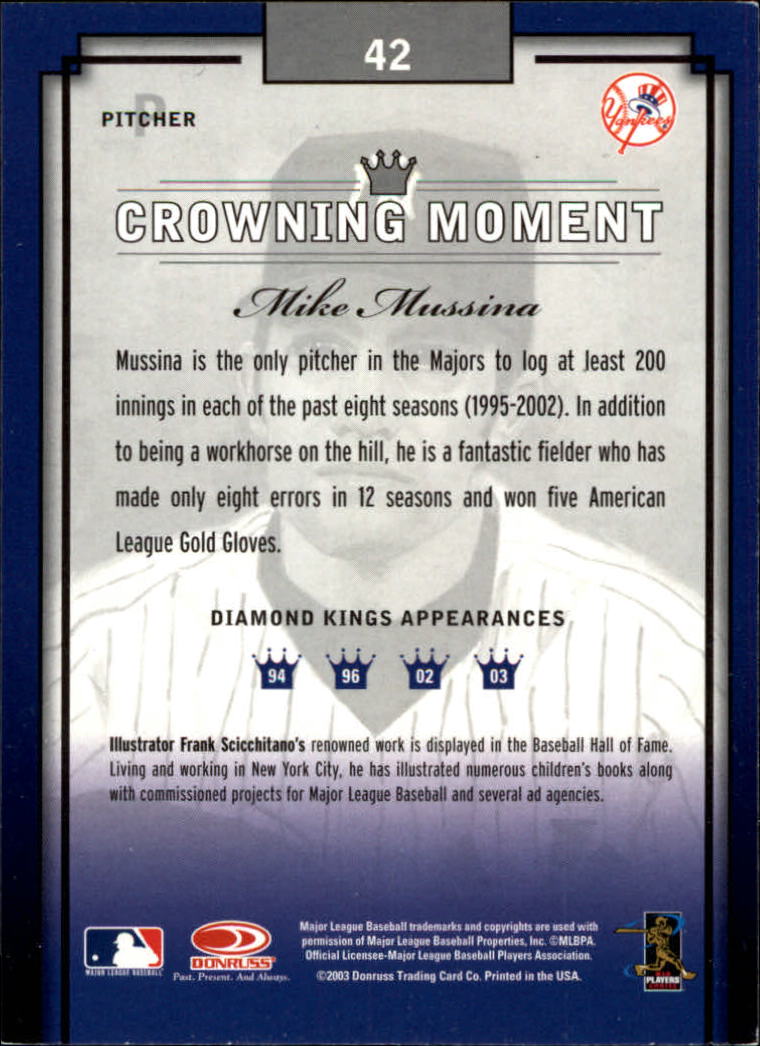 2003 Diamond Kings #42 Mike Mussina back image