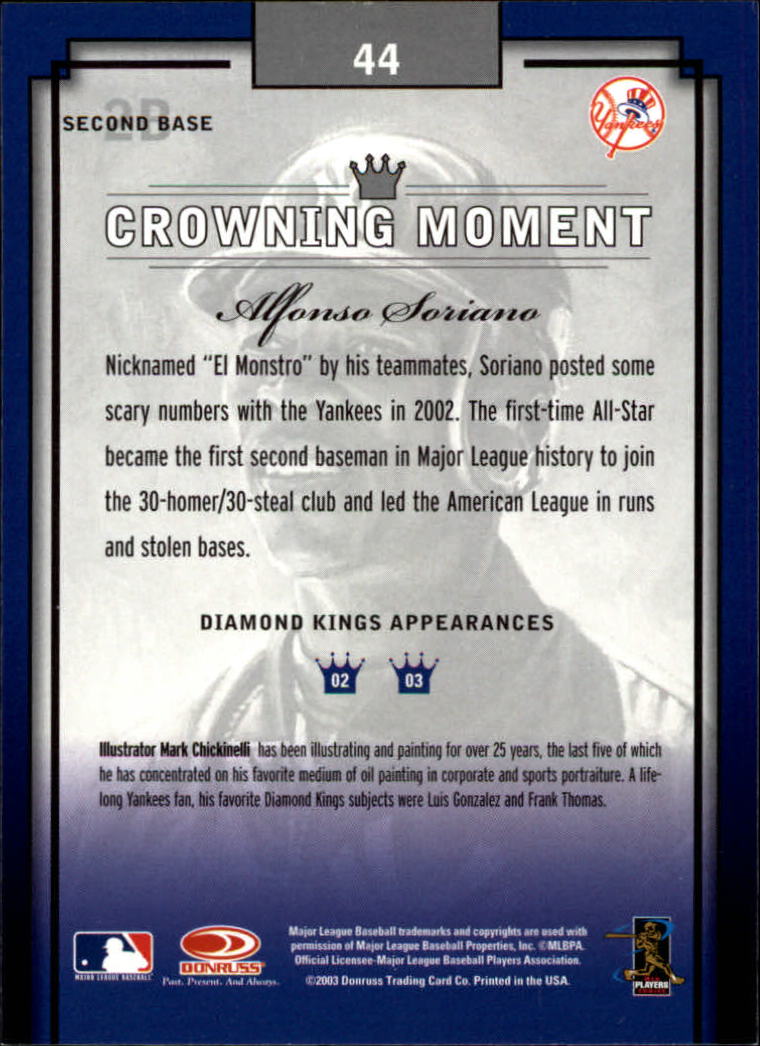 2003 Diamond Kings #44 Alfonso Soriano back image