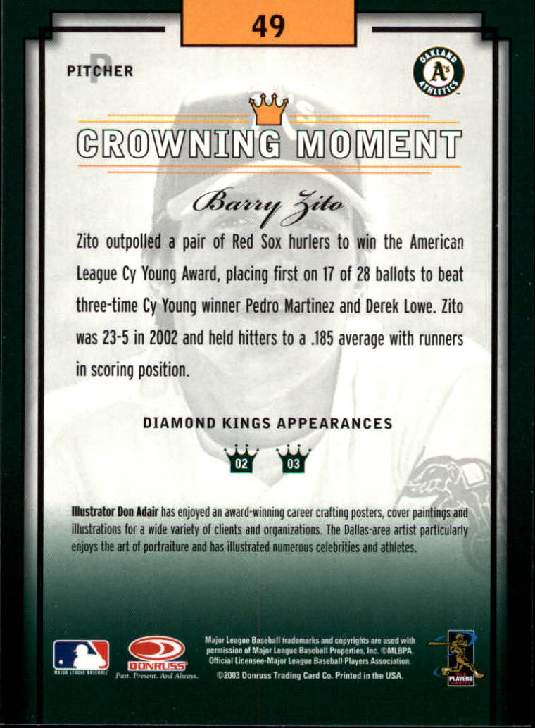 2003 Diamond Kings #49 Barry Zito back image