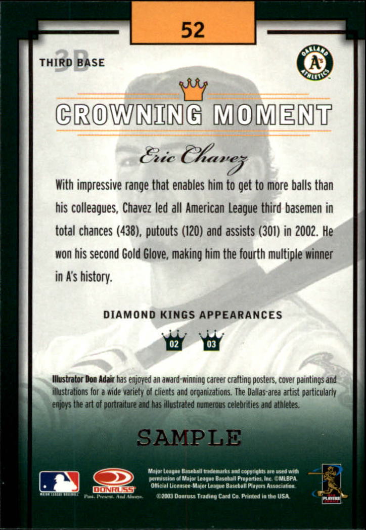2003 Diamond Kings #52 Eric Chavez back image