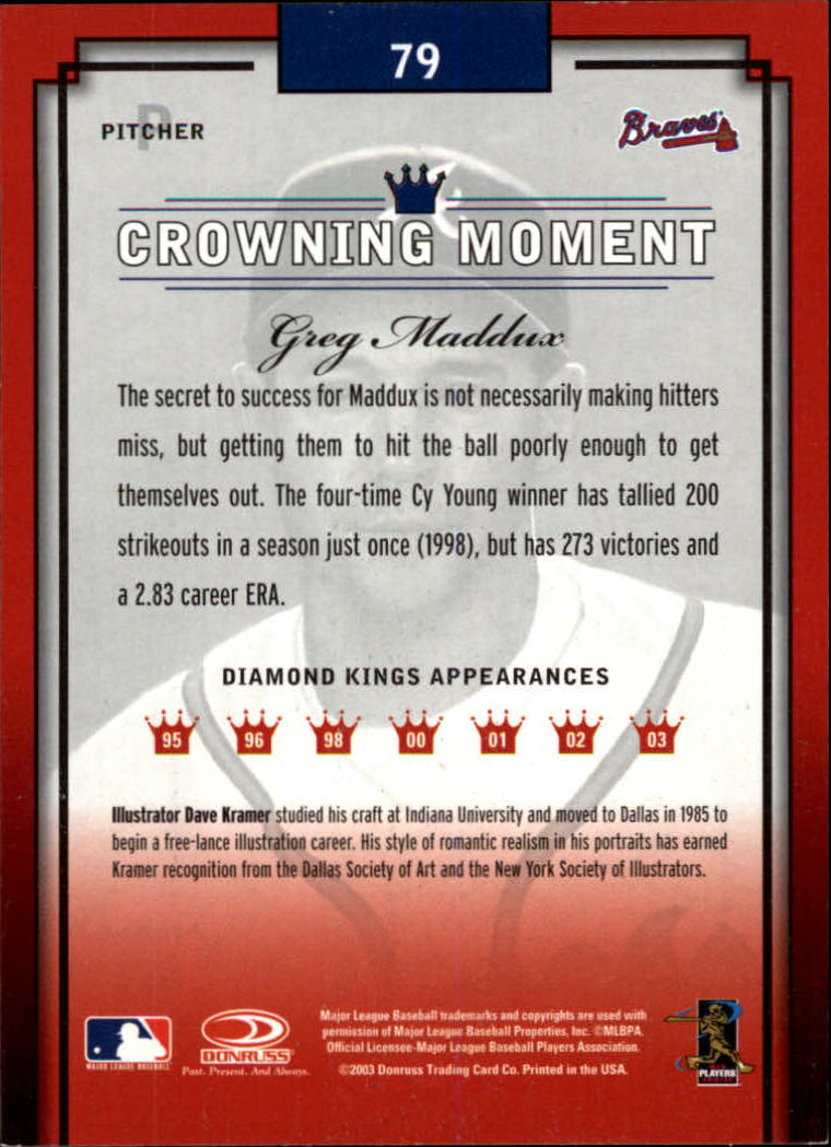 2003 Diamond Kings #79 Greg Maddux back image