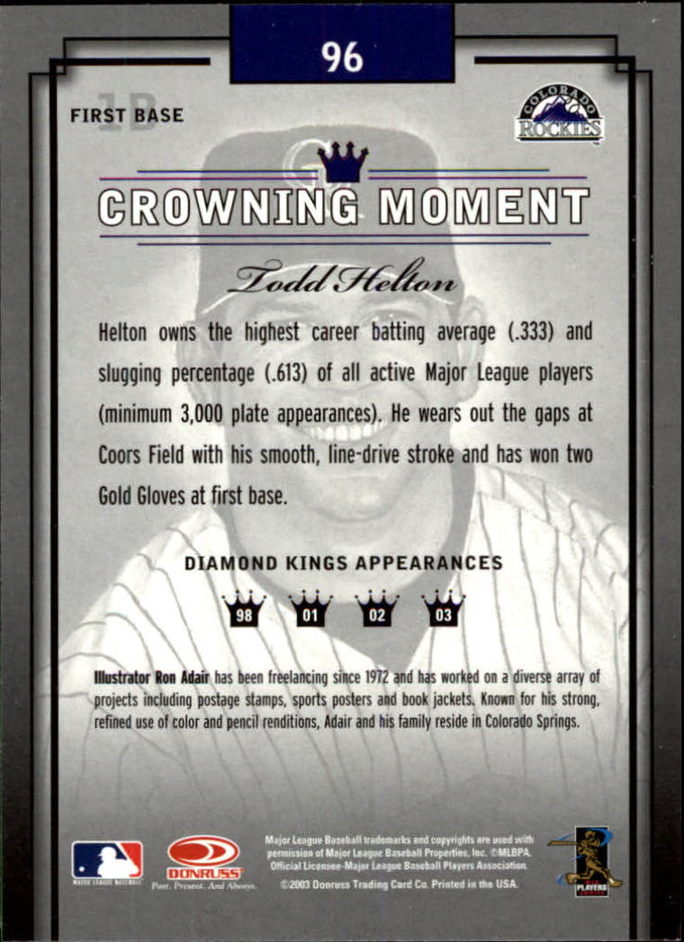 2003 Diamond Kings #96 Todd Helton back image