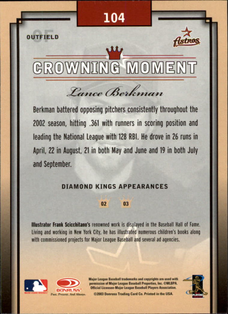 2003 Diamond Kings #104 Lance Berkman back image
