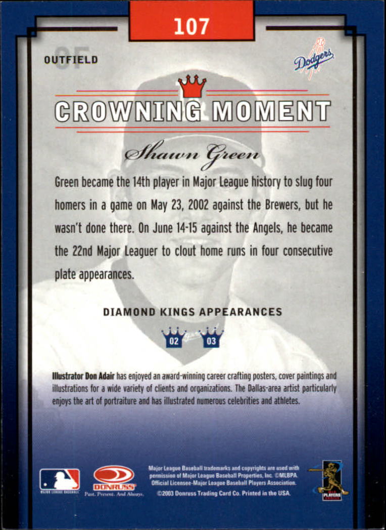2003 Diamond Kings #107 Shawn Green back image