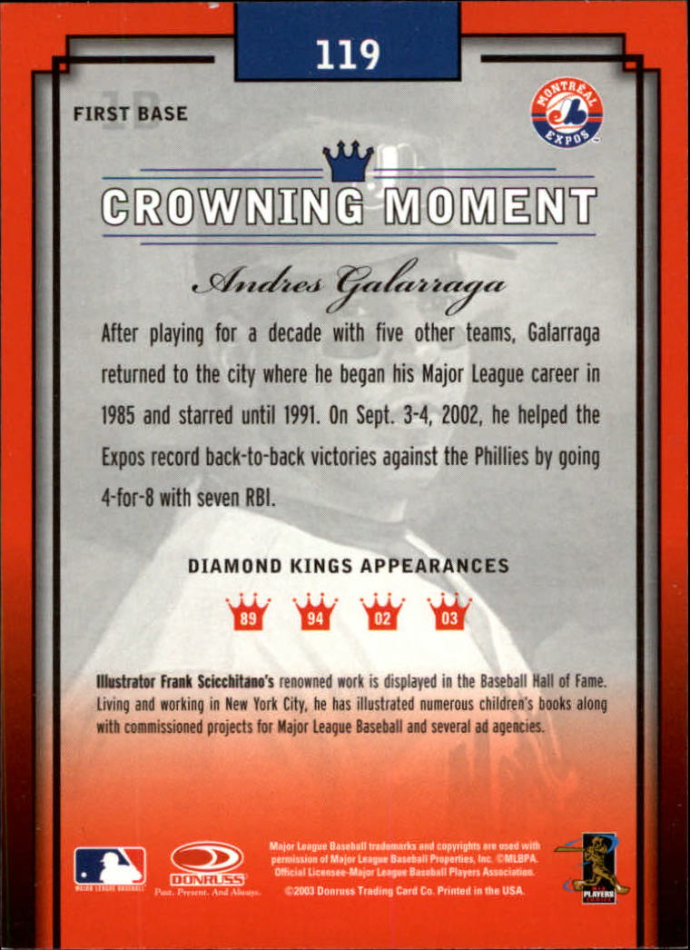 2003 Diamond Kings #119 Andres Galarraga back image