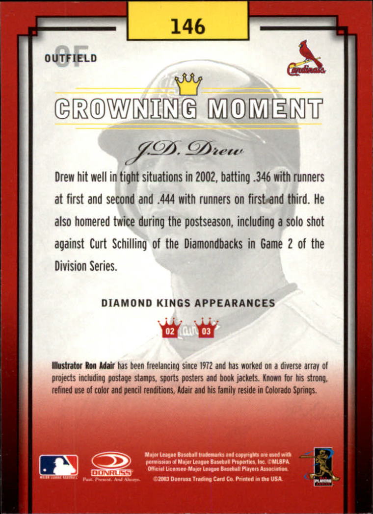 2003 Diamond Kings #146 J.D. Drew back image