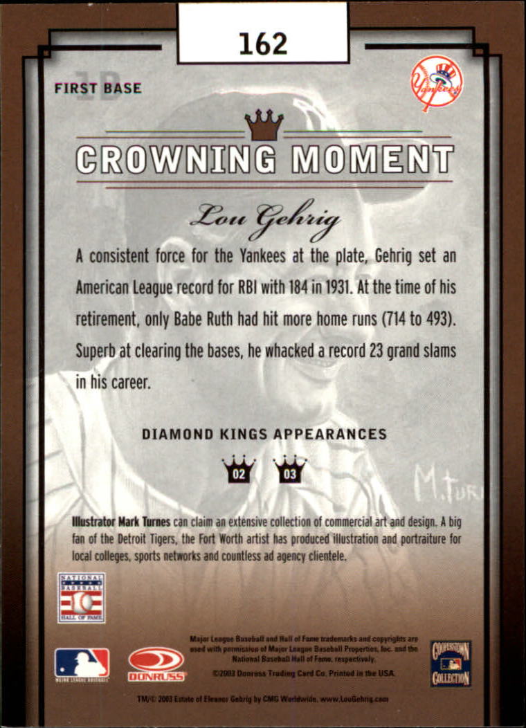 2003 Diamond Kings #162 Lou Gehrig RET back image
