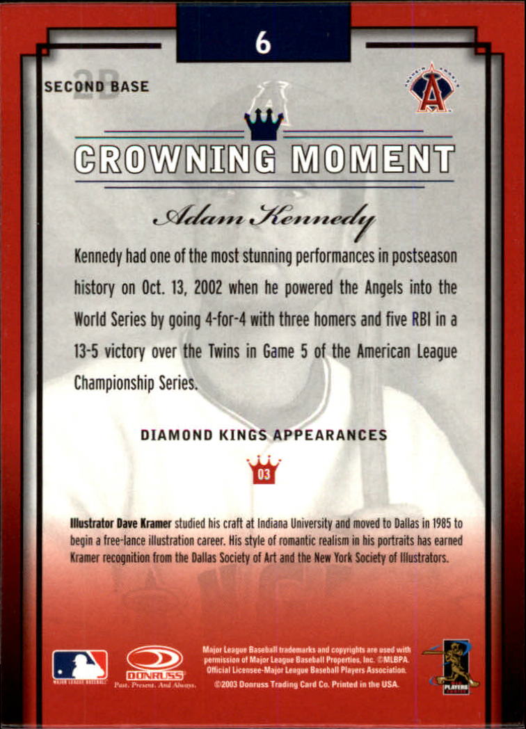 2003 Diamond Kings Bronze Foil #6 Adam Kennedy back image