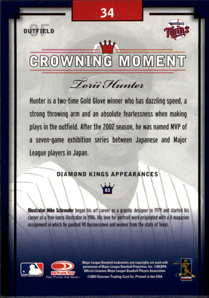 2003 Diamond Kings Bronze Foil #34 Torii Hunter back image