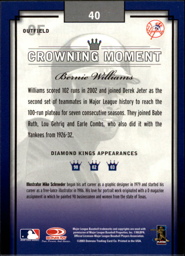 2003 Diamond Kings Bronze Foil #40 Bernie Williams back image
