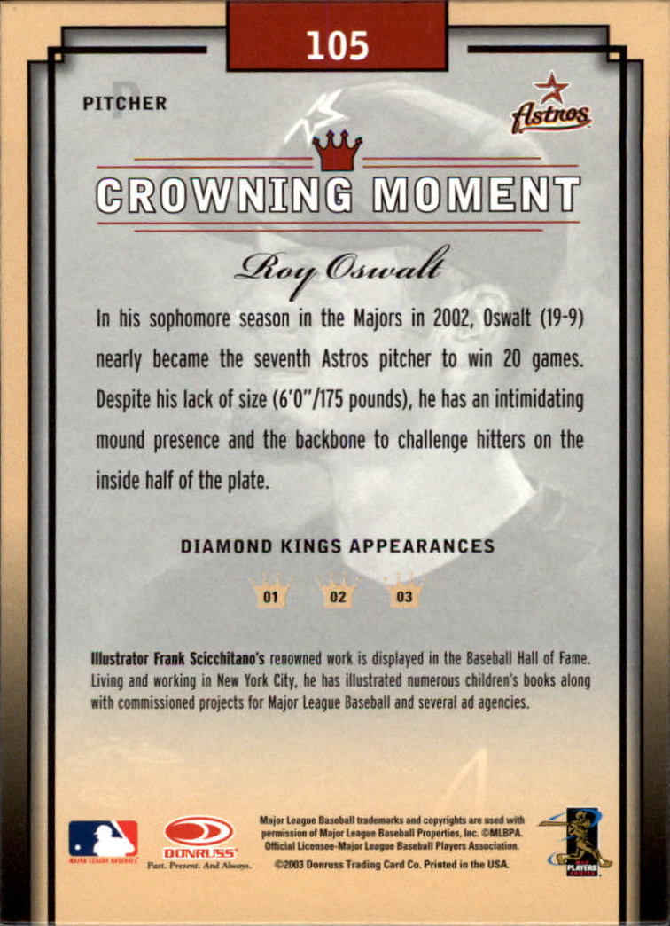 2003 Diamond Kings Bronze Foil #105 Roy Oswalt back image