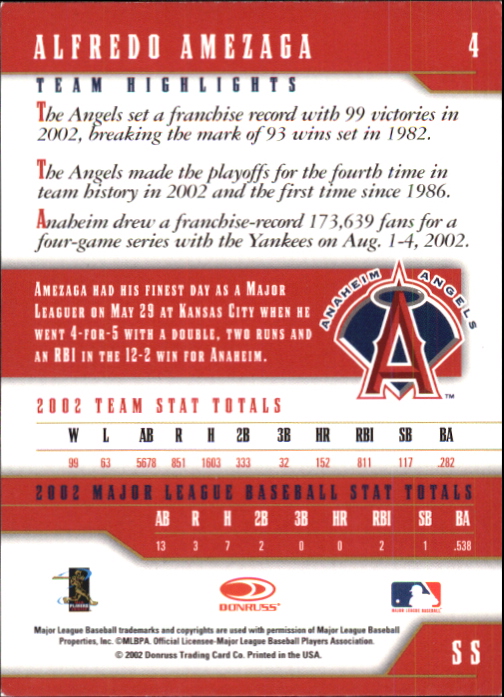 2003 Donruss Team Heroes Autographs #4 Alfredo Amezaga/250 back image