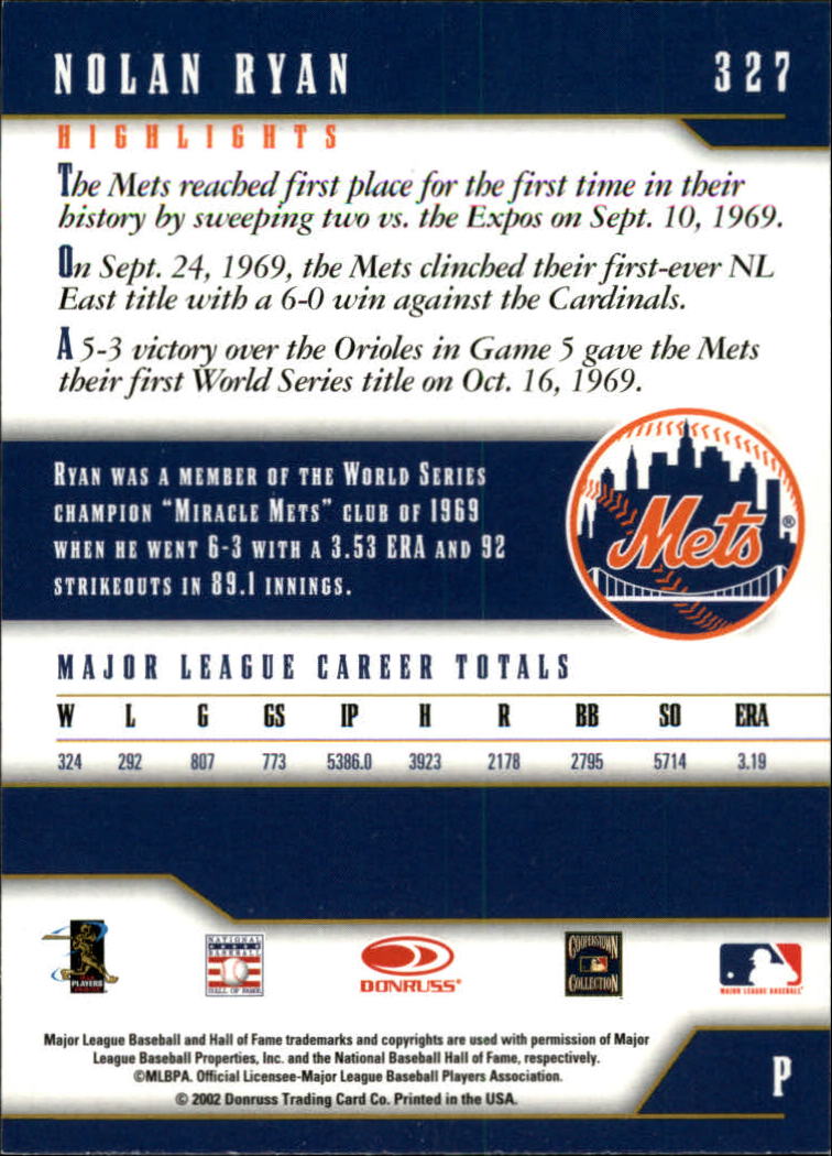 2003 Donruss Team Heroes Glossy #327 Nolan Ryan Mets back image