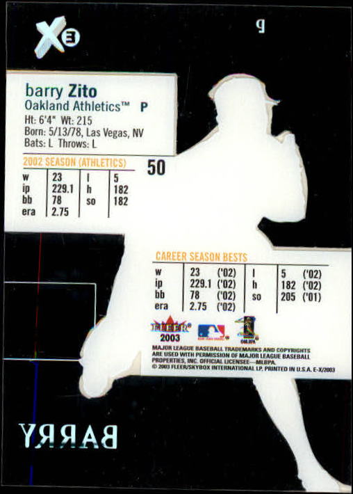 2003 E-X #50 Barry Zito back image
