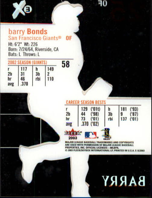 2003 E-X #58 Barry Bonds back image