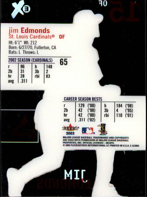 2003 E-X #65 Jim Edmonds back image