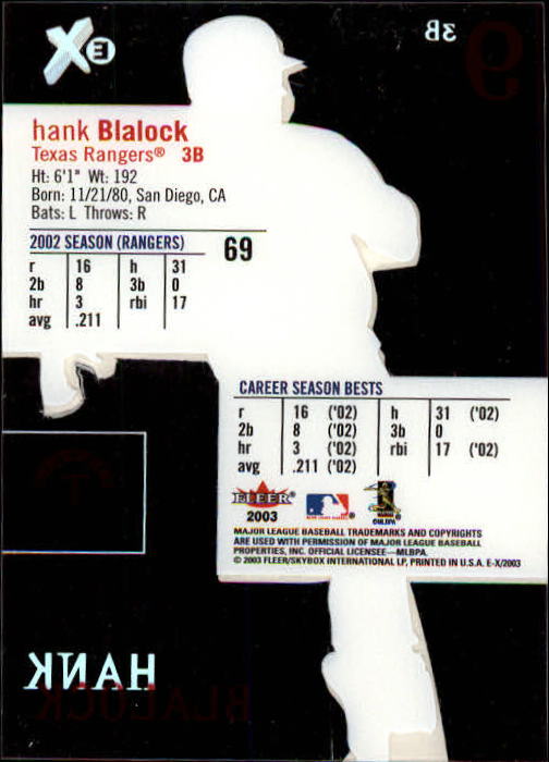 2003 E-X #69 Hank Blalock back image
