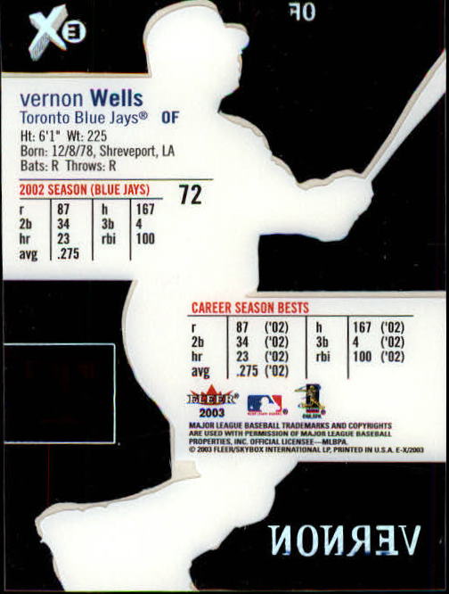 2003 E-X #72 Vernon Wells back image