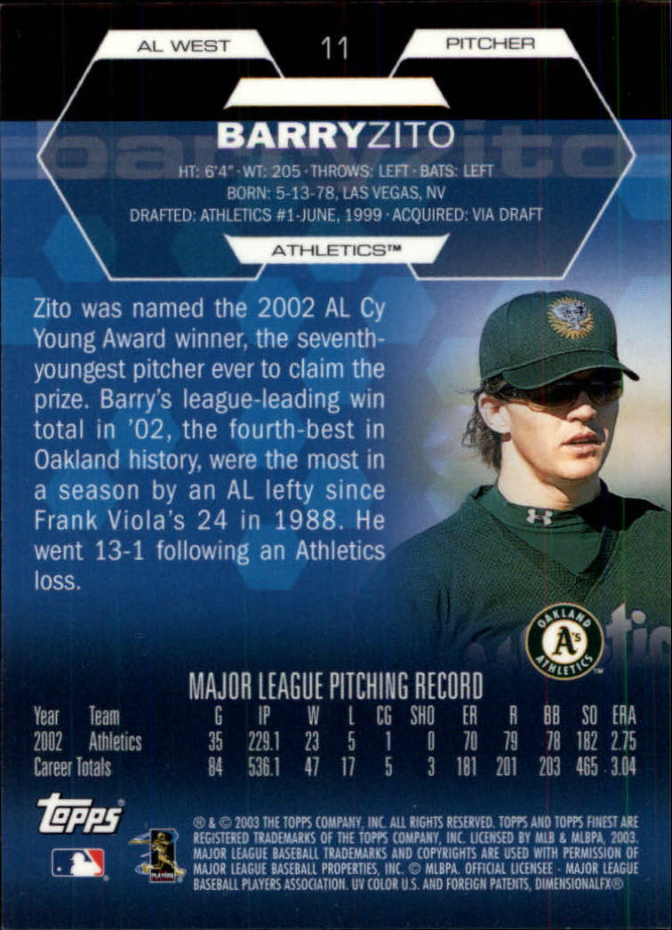 2003 Finest #11 Barry Zito back image