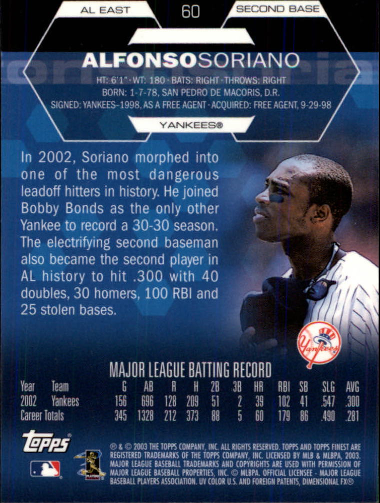 2003 Finest #60 Alfonso Soriano back image