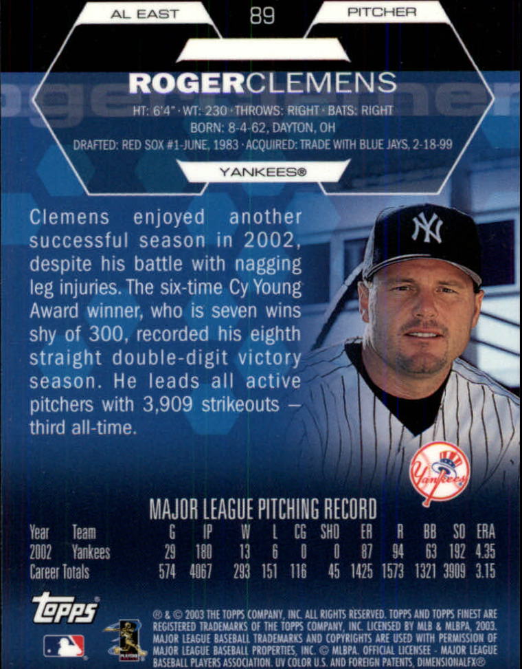 2003 Finest #89 Roger Clemens back image