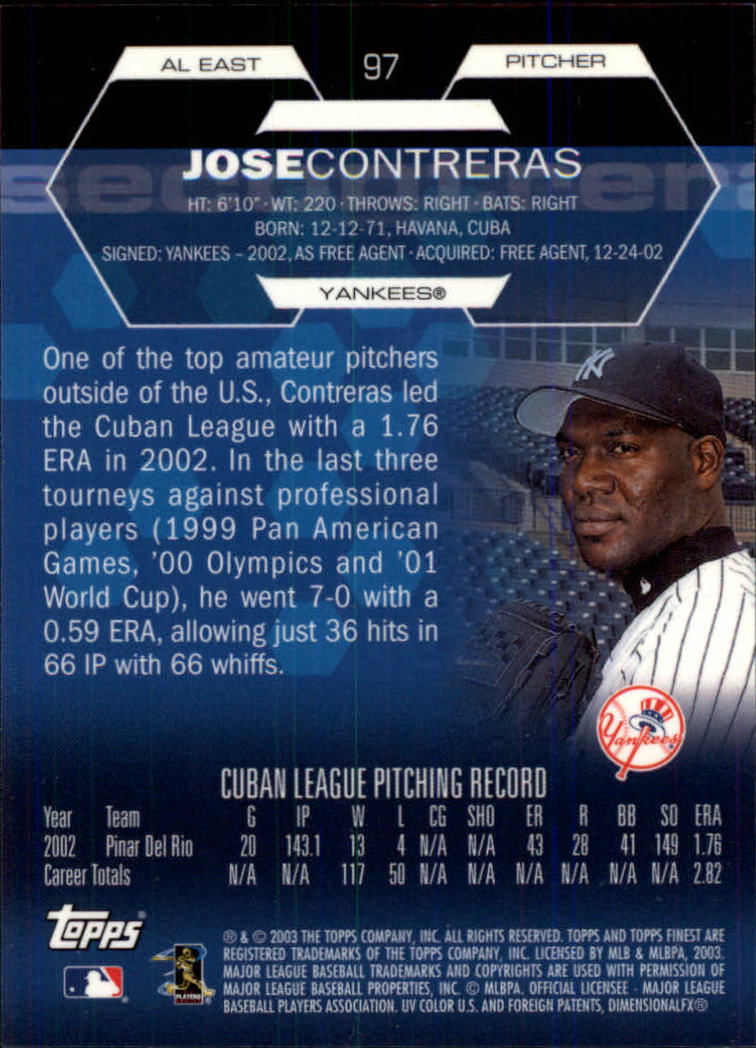 2003 Finest #97 Jose Contreras RC back image