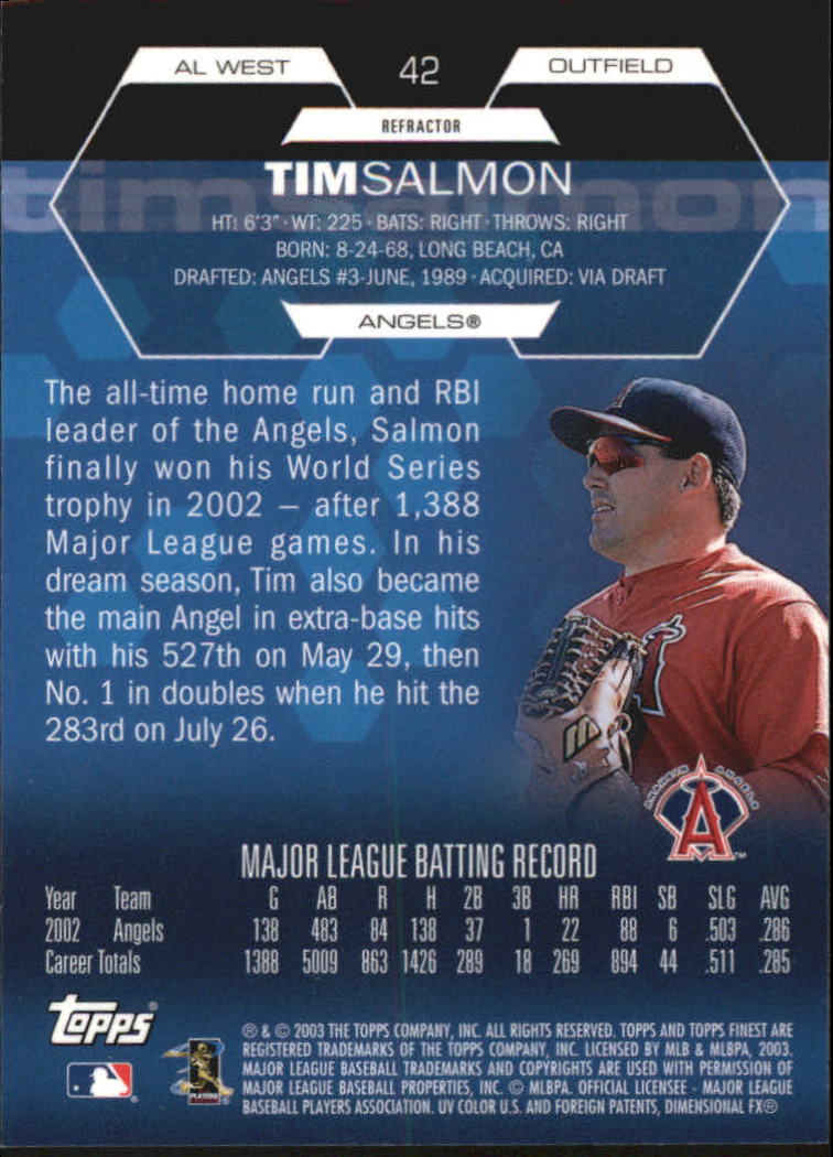 2003 Finest Refractors #42 Tim Salmon back image