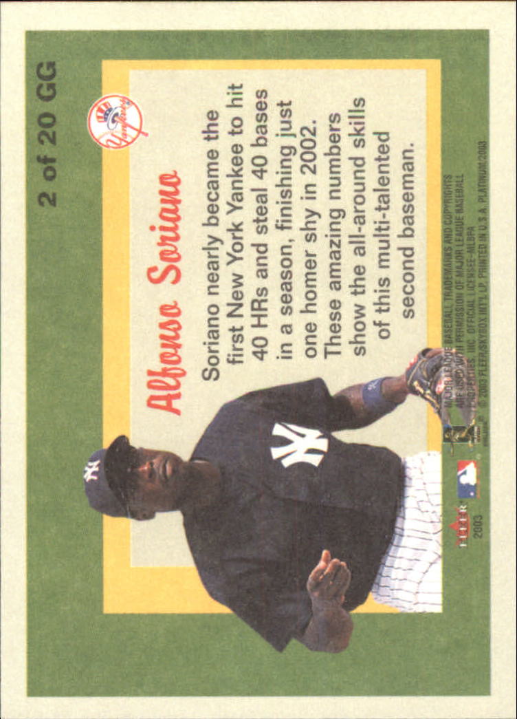 2003 Fleer Platinum Guts and Glory #2 Alfonso Soriano back image