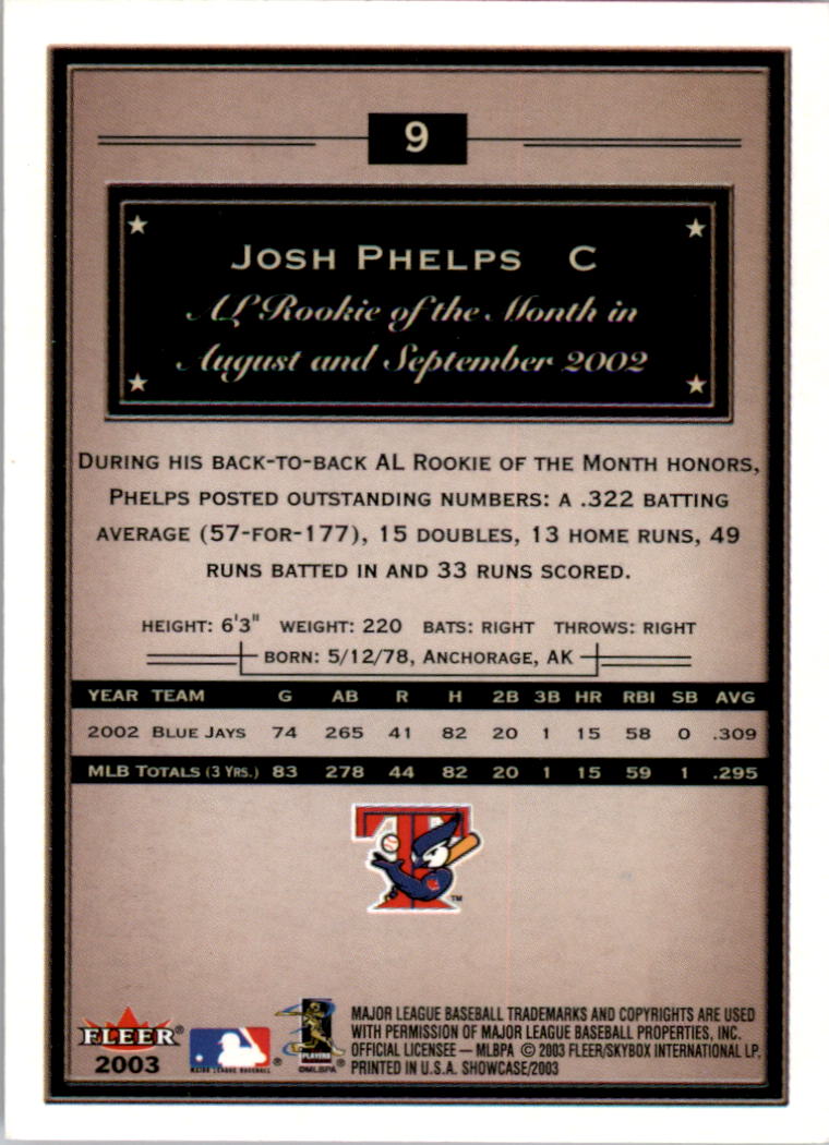 2003 Fleer Showcase #9 Josh Phelps back image