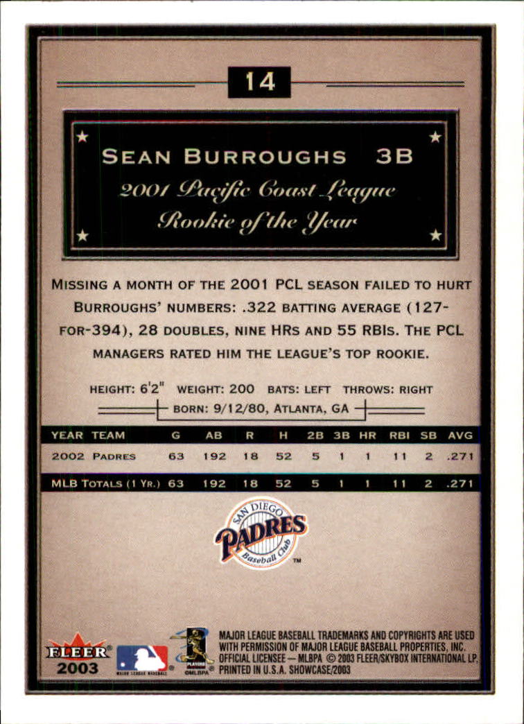 2003 Fleer Showcase #14 Sean Burroughs back image