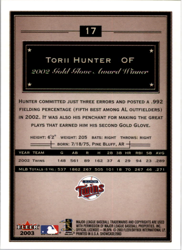 2003 Fleer Showcase #17 Torii Hunter back image