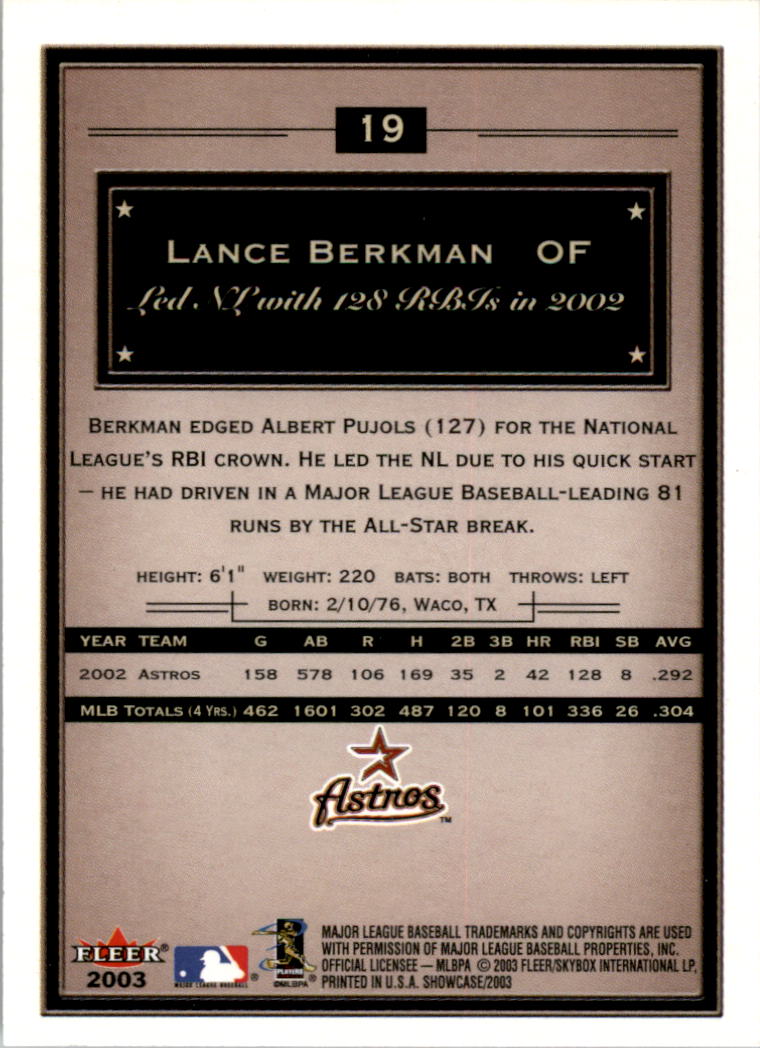 2003 Fleer Showcase #19 Lance Berkman back image