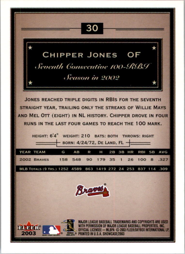 2003 Fleer Showcase #30 Chipper Jones back image