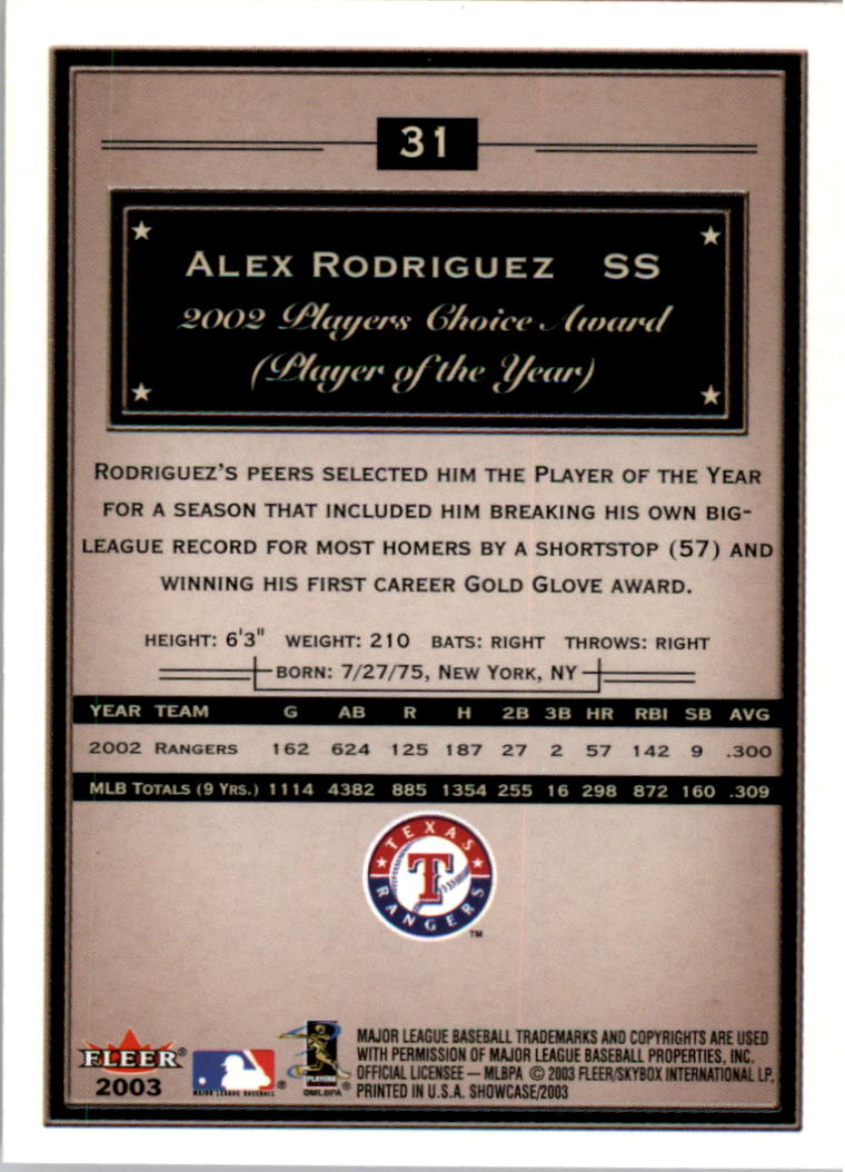 2003 Fleer Showcase #31 Alex Rodriguez back image