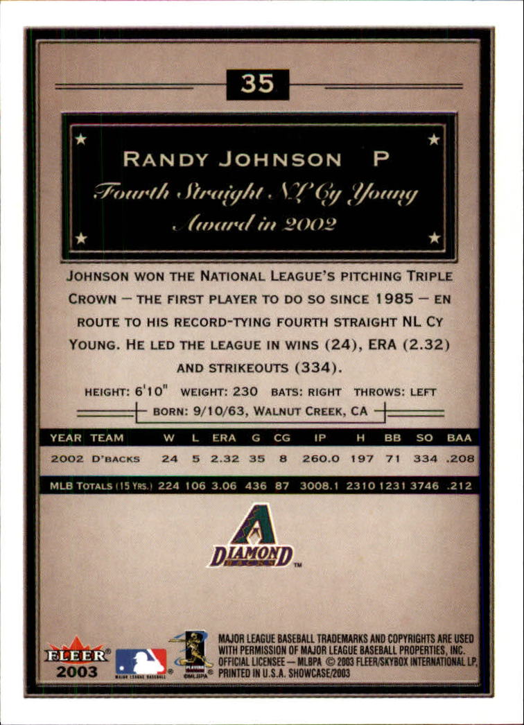 2003 Fleer Showcase #35 Randy Johnson back image