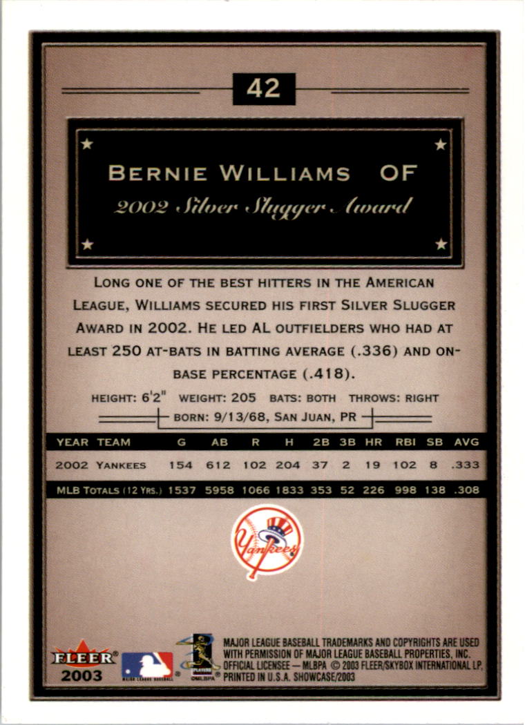 2003 Fleer Showcase #42 Bernie Williams back image