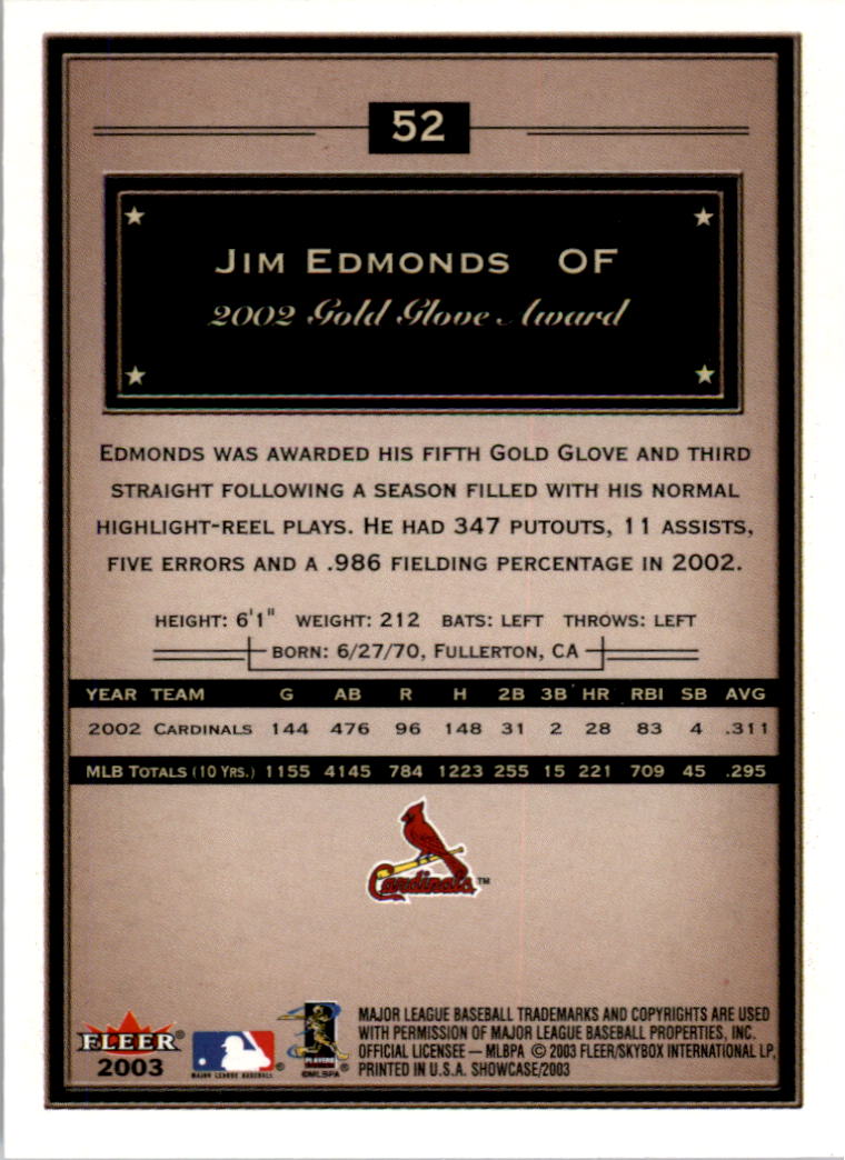 2003 Fleer Showcase #52 Jim Edmonds back image