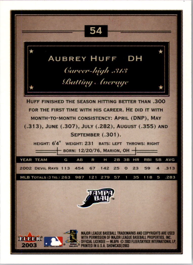 2003 Fleer Showcase #54 Aubrey Huff back image